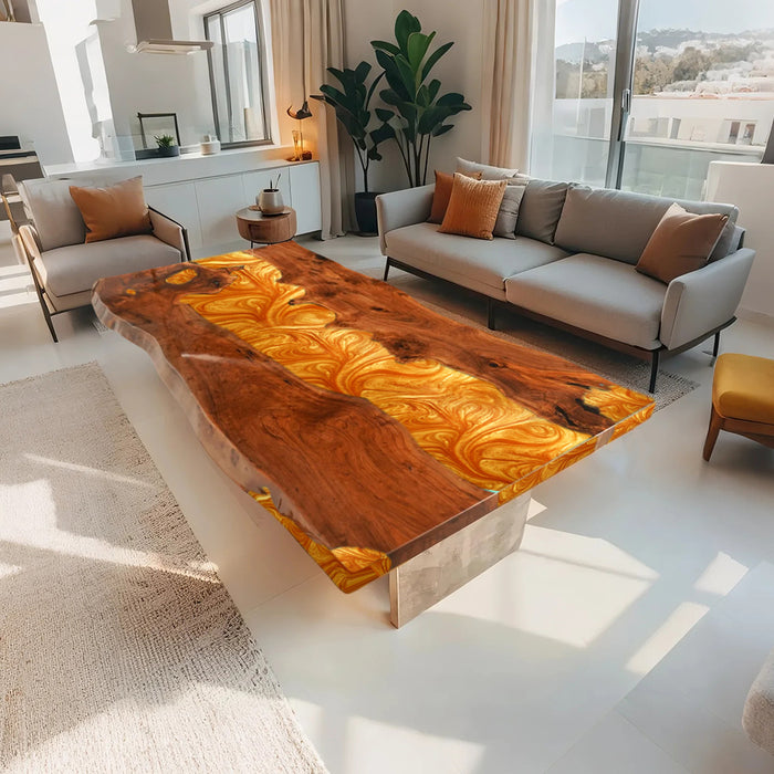 42" x 84" - Custom 50% Deposit Link for Joe Hickey - Black Walnut Amber Blaze Epoxy Table