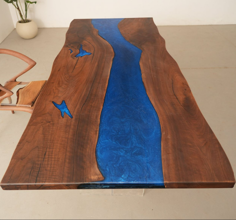 Custom Link for Julie Blocker - 50"x72" Black Walnut Muted Blue Epoxy Table - live edge table