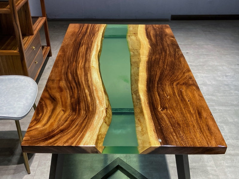Live edge epoxy river desk with drawers, perfect for home offices.