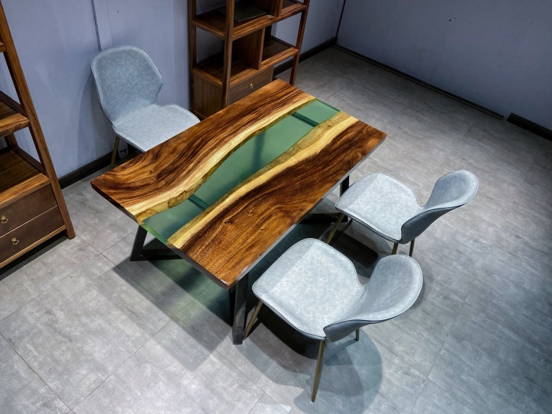 Live edge epoxy river desk with drawers, perfect for home offices.