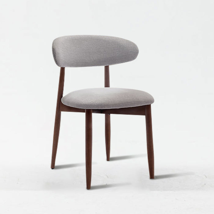 Chair with gray cushioned seat and backrest on a white background