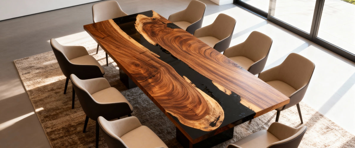 walnut epoxy dining table