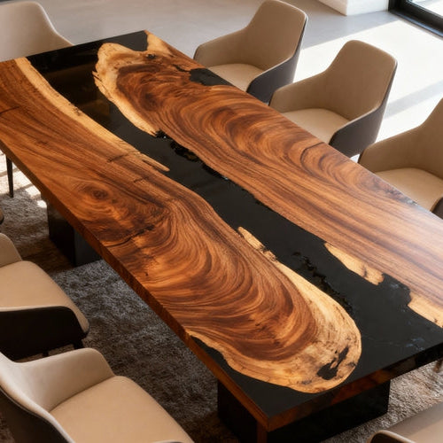 walnut epoxy dining table