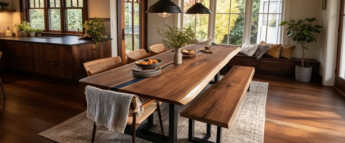 Solid Wood Dining Table with Epoxy Finish for Family Homes