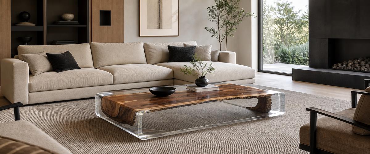 Transparent Epoxy River Coffee Table for Modern Living Room
