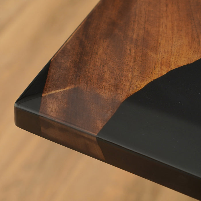 Epoxy resin dining table with live edge walnut slab, seats 10 to 12