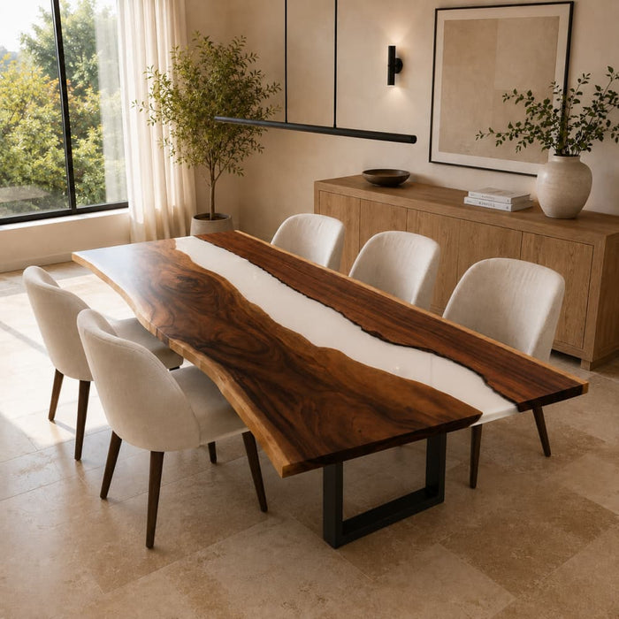 10 foot walnut epoxy dining table for large family gatherings