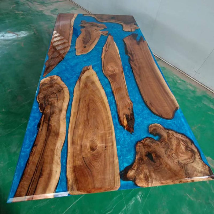 Large 104 inch black walnut epoxy dining table for family meals and dinner parties
