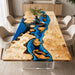 108 inch poplar ocean wave epoxy dining table with blue resin