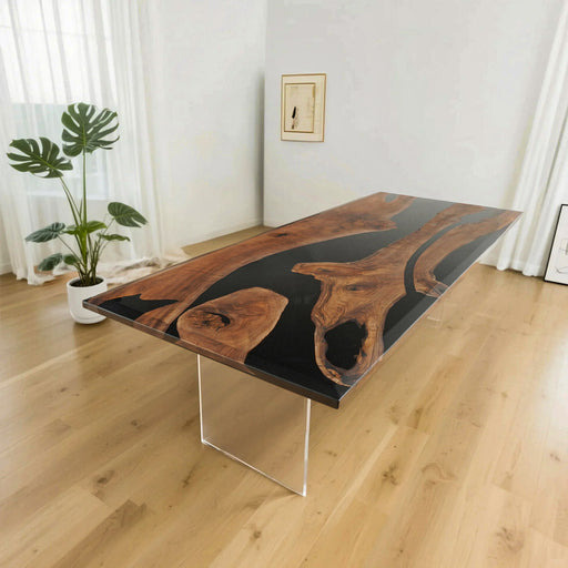 120 inch black walnut epoxy resin dining table for 10 to 12 people