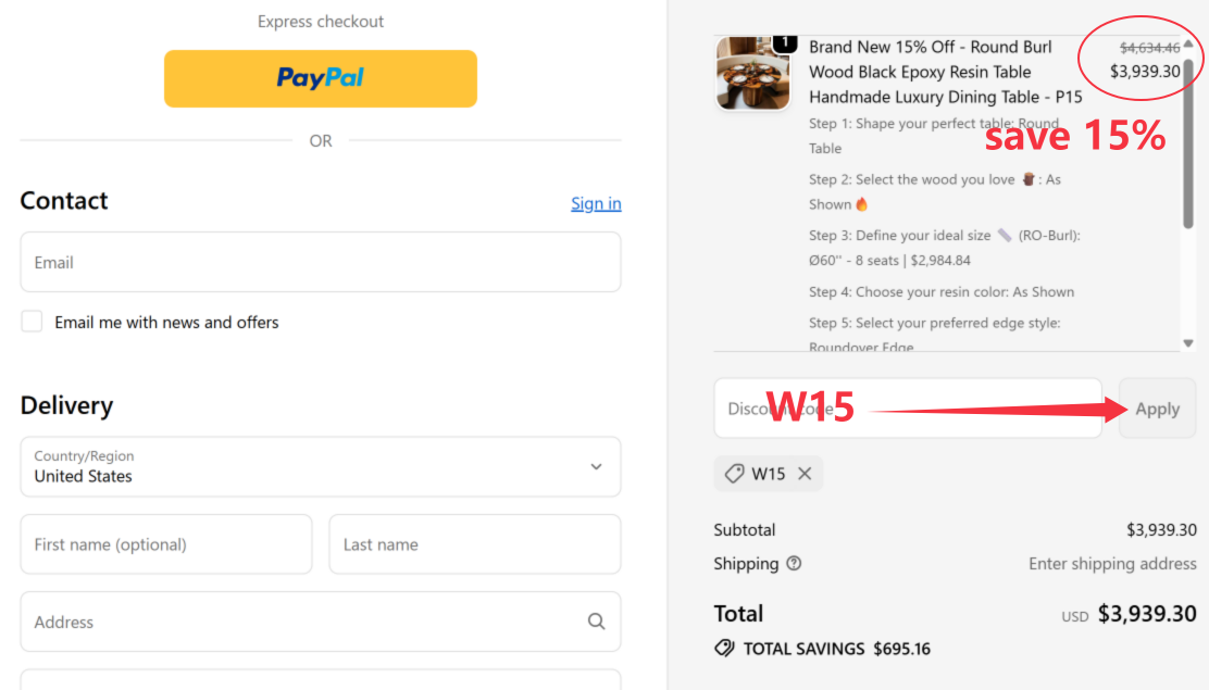 Brand New 15% Off - Handcrafted Oval Walnut Wood White Epoxy Resin Table for Dining and Living Spaces - P04