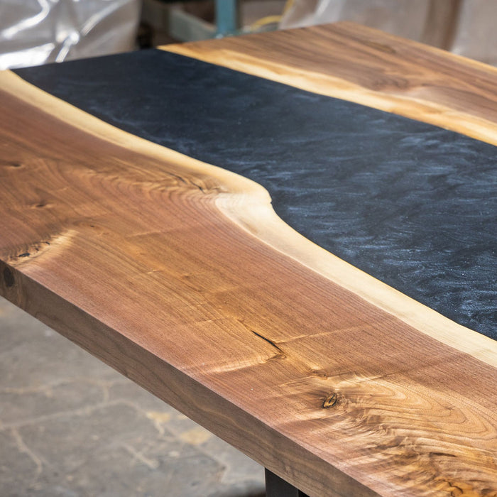 Custom Black Walnut Epoxy River Dining Table - A25
