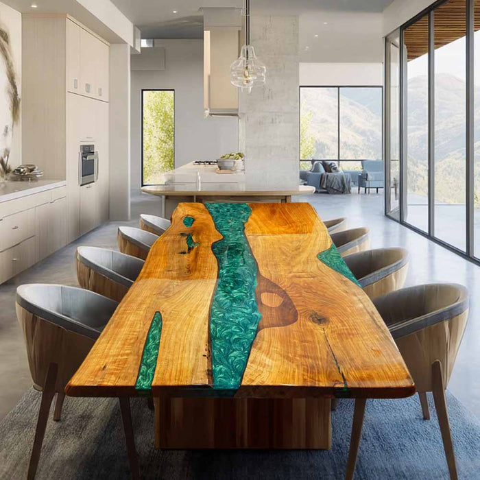 40"x80" Black Walnut Green Epoxy Resin Dining Table – Ready to Ship from Our Factory – S25