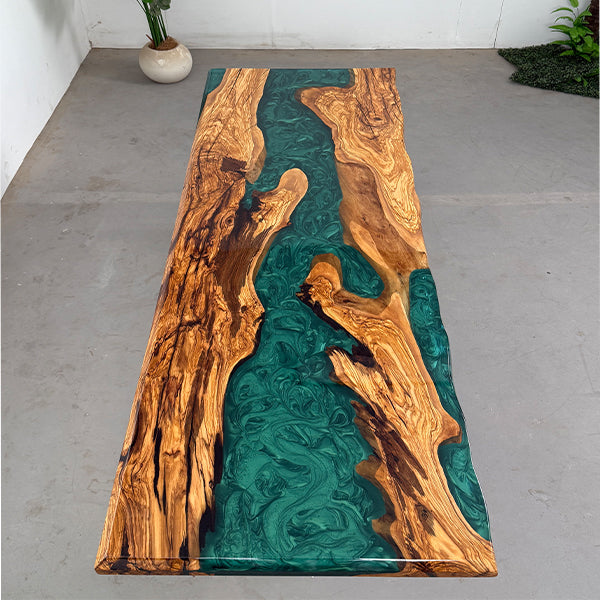 Custom Link for William Coenen - 78‘’L×40‘’W×30''w LED Light Olive Emerald Tide Green Epoxy Table - Glossy Finish - Live Rough Edge - Irregular Shape