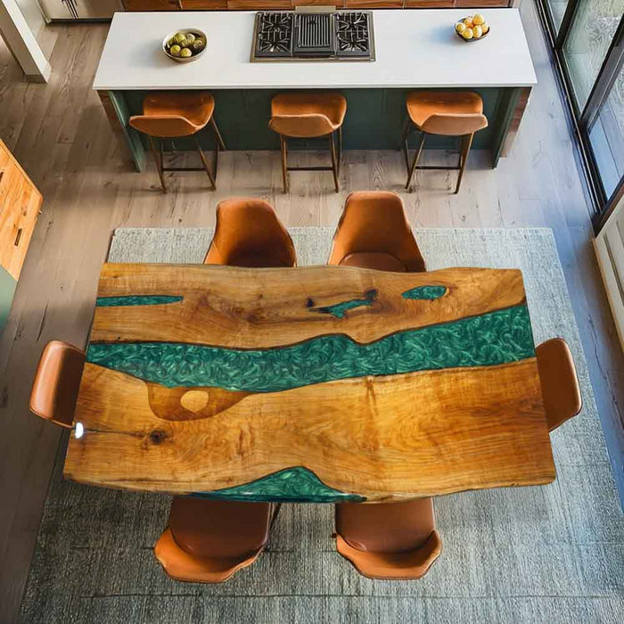40"x80" Black Walnut Green Epoxy Resin Dining Table – Ready to Ship from Our Factory – S25