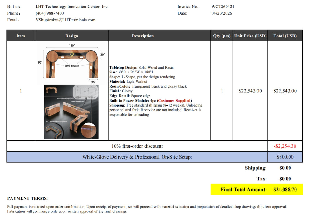 WorldCustomTable Custom LHT Project Payment Link - Invoice WCT260421