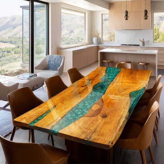 40"x80" Black Walnut Green Epoxy Resin Dining Table – Ready to Ship from Our Factory – S25