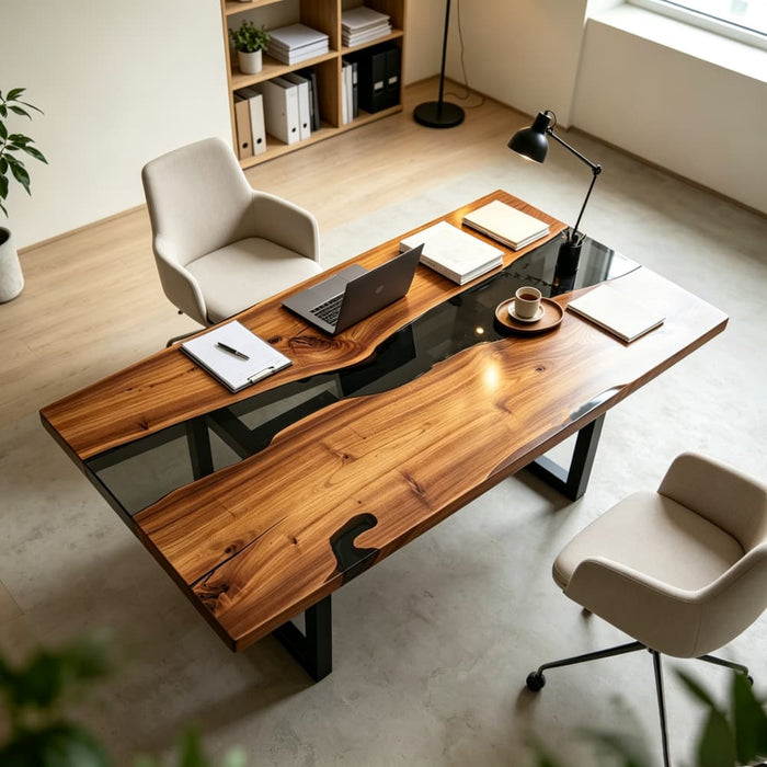 36 x 72 black walnut clear epoxy dining table for modern dining room