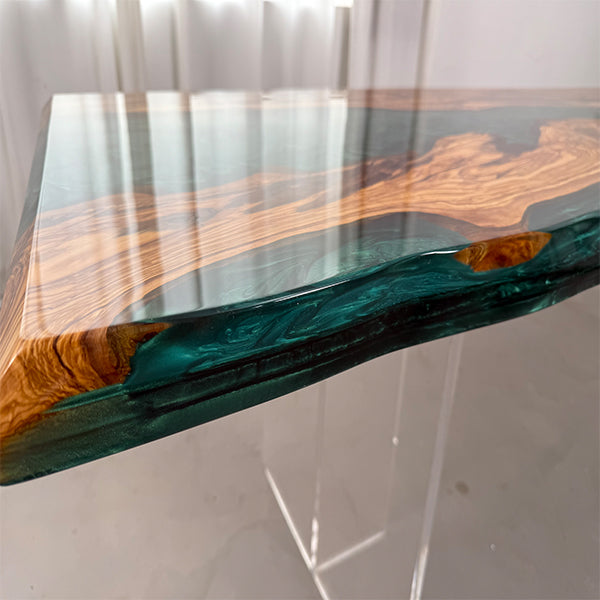 Custom Link for William Coenen - 78‘’L×40‘’W×30''w LED Light Olive Emerald Tide Green Epoxy Table - Glossy Finish - Live Rough Edge - Irregular Shape