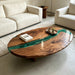 42x72 walnut epoxy coffee table with green resin