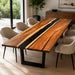 42x96 inch epoxy dining table made with walnut wood and black resin