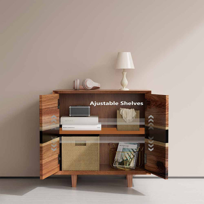 Black Walnut Epoxy Cabinet with Shelves Handmade Modern Resin Storage - N06