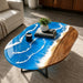 48 inch oval walnut ocean wave epoxy coffee table with blue resin