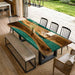 48x96 black walnut epoxy dining table with green resin