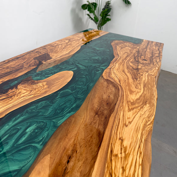 Custom Link for William Coenen - 78‘’L×40‘’W×30''w LED Light Olive Emerald Tide Green Epoxy Table - Glossy Finish - Live Rough Edge - Irregular Shape