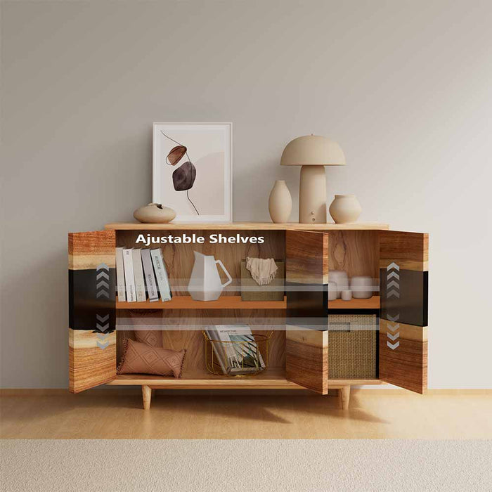 Black Walnut Epoxy Cabinet with Shelves Handmade Modern Resin Storage - N06