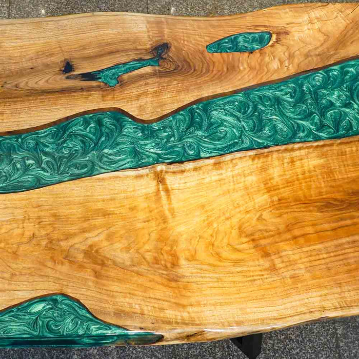 40"x80" Black Walnut Green Epoxy Resin Dining Table – Ready to Ship from Our Factory – S25