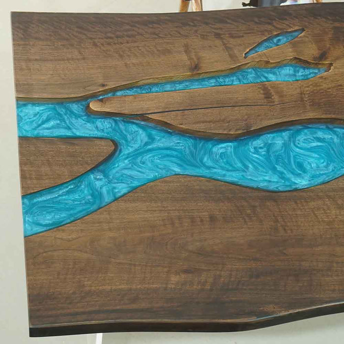 6-Person Black Walnut Epoxy Table in Modern Dining Room