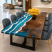 60 inch black walnut ocean wave epoxy dining table with blue resin