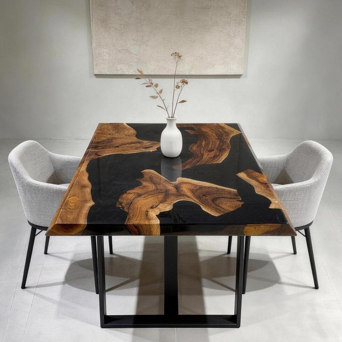 60x36 black walnut epoxy dining table with black resin