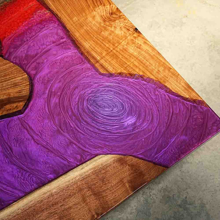 Handmade Black Walnut Rainbow Swirl Resin L-Shaped Computer Desk - A89