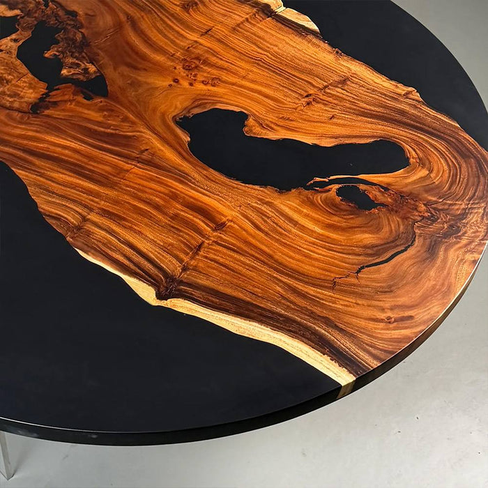 70 inch black epoxy dinning table for a modern dining room