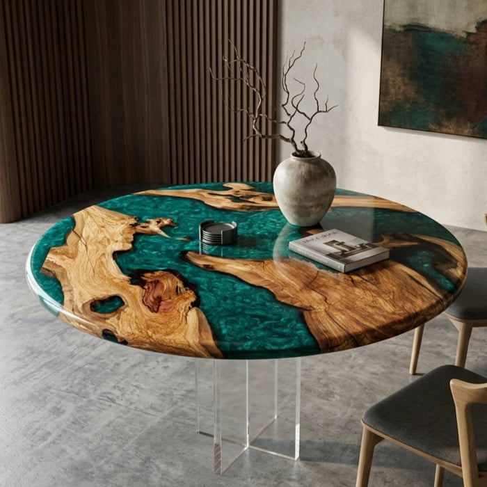 70 inch round epoxy dinning table for a modern dining room