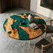 70 inch round olive wood epoxy dinning table with green swirl resin