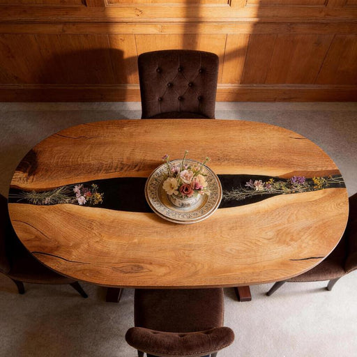 72 inch oval epoxy dining table for a modern dining room