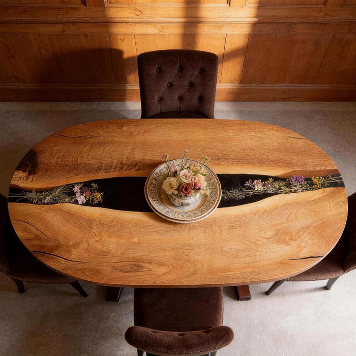 72 inch oval epoxy dining table for a modern dining room