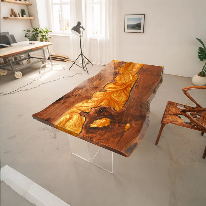 42" x 84" - Custom 50% Deposit Link for Joe Hickey - Black Walnut Amber Blaze Epoxy Table