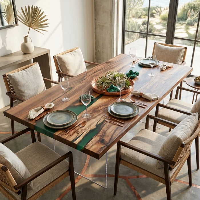 80 inch emerald green resin dining table for a modern dining room