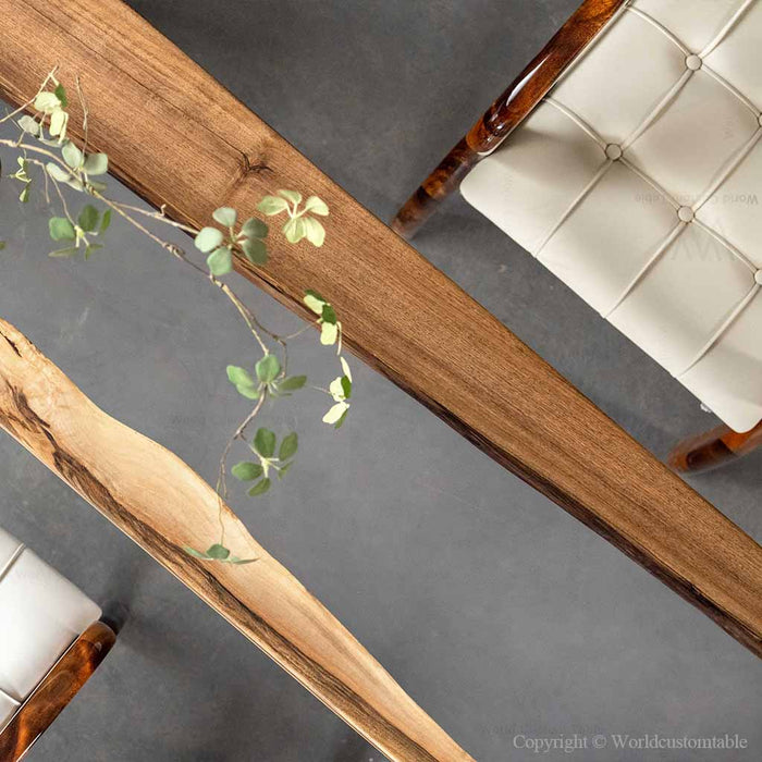 Large 84 inch resin console table styled in contemporary living room