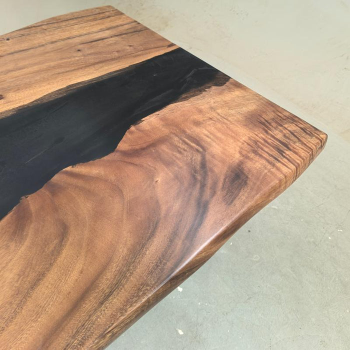 84 x 36 walnut resin dining table with handcrafted design