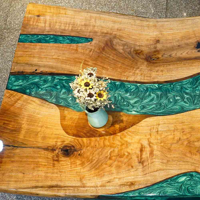 40"x80" Black Walnut Green Epoxy Resin Dining Table – Ready to Ship from Our Factory – S25