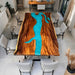 96 inch walnut dining table with ocean blue epoxy river
