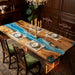 96 x 42 golden camphor blue wave epoxy dining table for a modern dining room