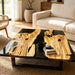 96 x 96 olive wood black epoxy coffee table for a spacious living room