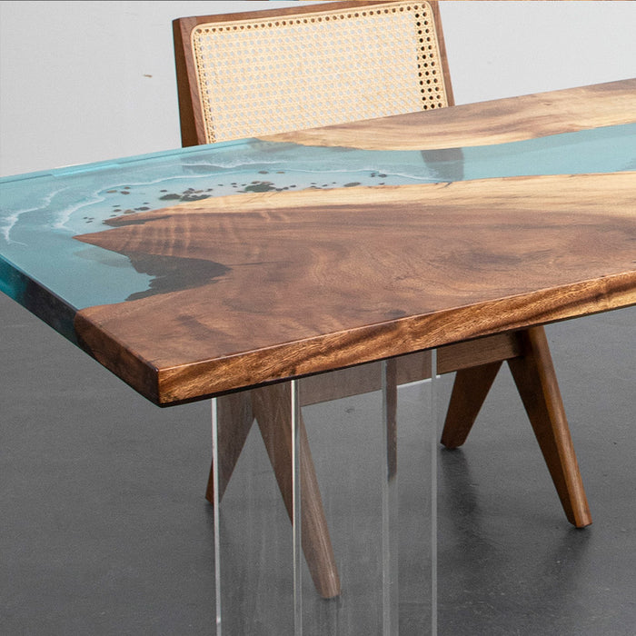 Handcrafted walnut and resin river desk for modern studio or small space