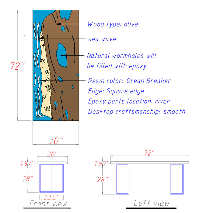 Ocean-Inspired Walnut Epoxy River Dining Table - A03